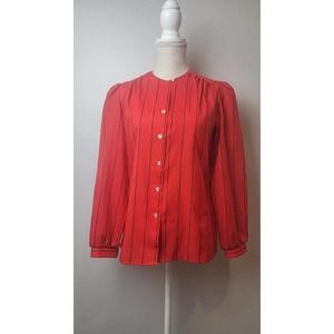Vintage Lady Arrow Mistique Made In America Red Button Down Silky Blouse Size 8